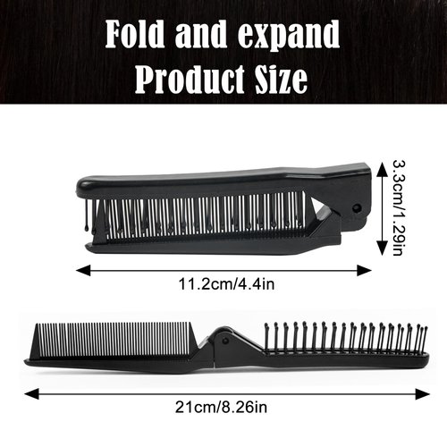 10 PCS Portable Travel Brush Folding Pocket Comb Foldable Hair Brush for Women and Men Mini Plastic Teasing Brush for Purse (Black)