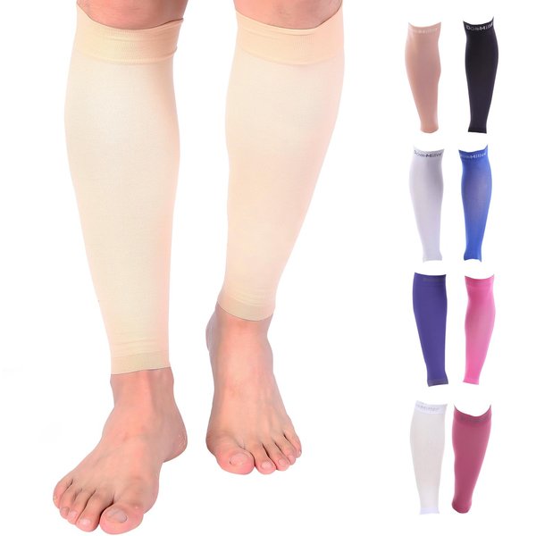 Doc Miller Calf Compression Sleeve 1 Pair 15-20 mmHg Firm Support Graduated for Sports Running Recovery Shin Splints Varicose Veins (Pale Skin, M)