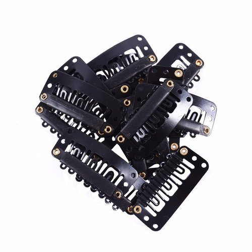 AKOAK 20 Pcs Fake Hair Clip, Soft Rubber 6-Tooth U-shaped Metal Clip, Wig Accessory Clip for Hair Extension DIY, 3.2 cm (Black)