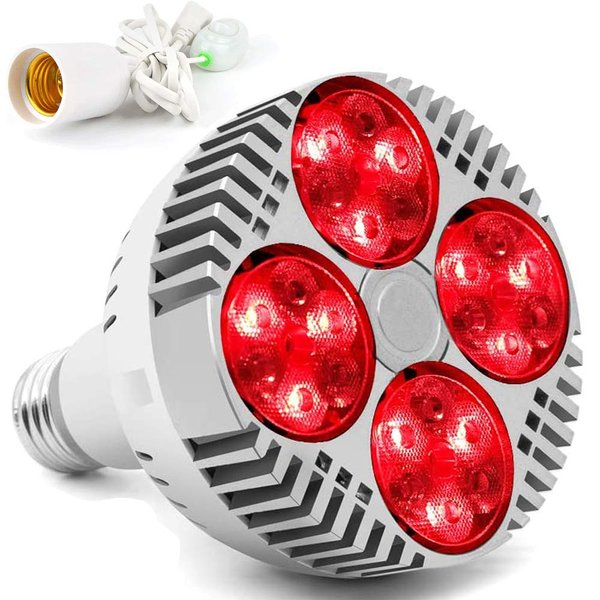 Red Light Therapy Lamp with Socket,PDGROW 48W 24 LED Deep Red Light Therapy Bulb Heat Device, 670 Nanometer Red & Near Infrared Lights 850nm