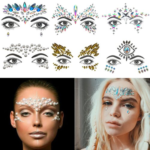 GLARYYEARS Face Jewels, 10-Pack Face Gems Rhinestones Diamonds Pearls, Face Jewelry Crystals Tattoo Stickers, Style Eye Stars Rave Accessories for Festival Holiday Costumes & Makeup