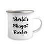 World's Okayest Barber 12oz Camper Mug, Barber Present From Coworkers, Useful For Colleagues, Barber gift ideas, Barber gifts for him, Barber gifts for her, Unique barber gifts, Cool barber gift ideas