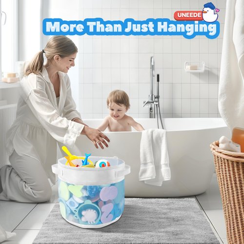 UNEEDE Bath Toy Organizer,1.55 Gallons Bathtub Toy Storage Organizer,Quick Access Bath Toy Holder For Bathtub,Baby Organizer And Storage,Quick Dry Baby Bath Toy Storage For Tub,Mesh Shower Caddy(Blue)