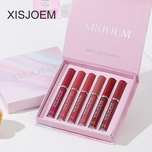 XISJOEM 6pcs Matte Liquid Lipstick Set,Velvet Waterproof Non-Stick Cup Lip Gloss Nude Vegan Liquid Lipsticks Moisturizing Makeup Kit for Women