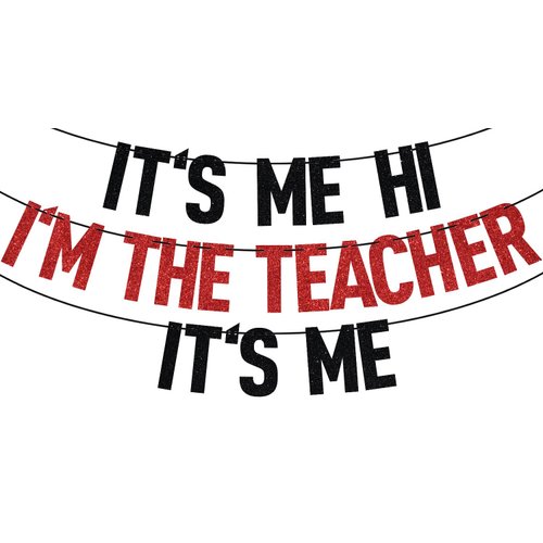 Black Glitter It's Me Hi I'm the Teacher It's Me Banner, Student to Teacher/Class of 2024/Congrats Teacher, 2024 Teacher Graduation Party Decorations Supplies