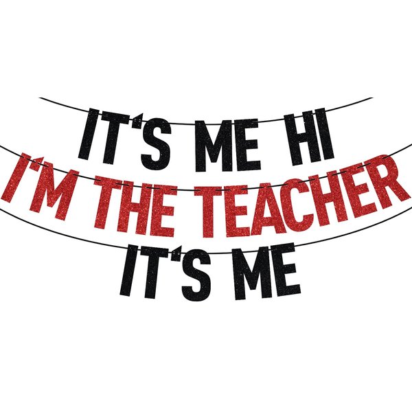 Black Glitter It's Me Hi I'm the Teacher It's Me Banner, Student to Teacher/Class of 2024/Congrats Teacher, 2024 Teacher Graduation Party Decorations Supplies