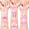 96 PCS Pink Coquette Bows Temporary Tattoos Stickers, Pink Bow Party Favors Coquette Bow Birthday Party Decorations Supplies for Kids Adults Girls Women, 16 Sheets