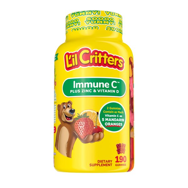 L'il Critters Kids Immune C Gummy Supplement with Vitamin C, Zinc and Vitamin D3 for Immune Support, 190 ct (95-190 day supply), 4 delicious flavors from America’s Number One Gummy Vitamin Brand