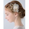 BERYUAN Flower Girls White Hair Comb with Gold Leaves, Pearls and Floral Accents for Bride, Bridesmaid, or Wedding Headpiece