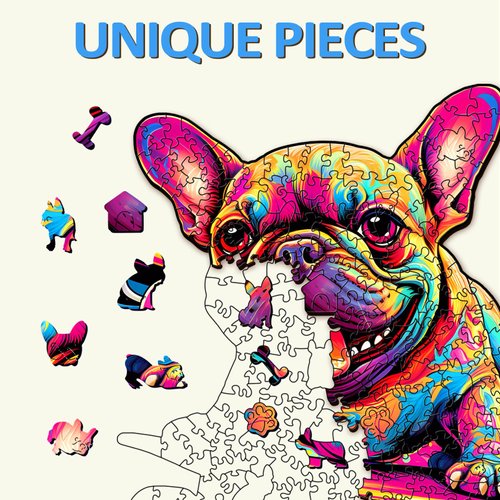 Wooden Puzzles for Adults(100 Pieces) French Bulldog Puzzle, Irregular Wood Puzzles Adult, Unique Dog Shaped Wooden Puzzle, Christmas Puzzle Gifts for Seniors DIY Puzzle Lovers