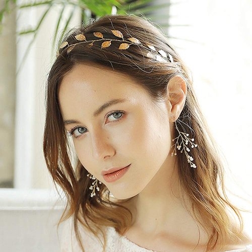 Anglacesmade Bridal Headband Leaf Hair Vine for Birde Bridesmaid Leaves Branch Wedding Wreath Prom Party Festival Hair Piece for Women and Girls (Silver)