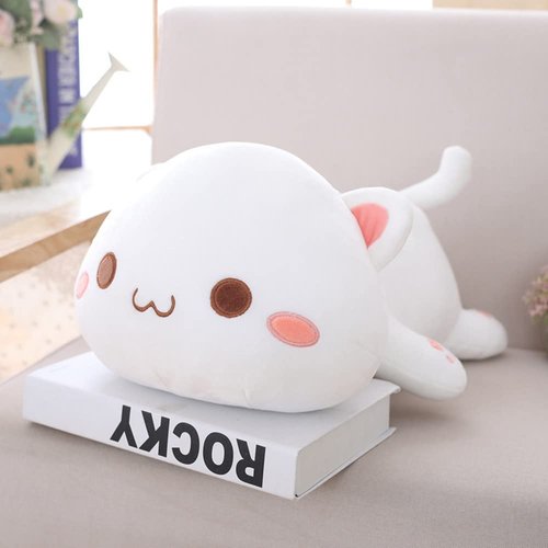 Cute Kitten Plush Toy Stuffed Animal Pet Kitty Soft Anime Cat Plush Pillow，Plush cat Doll Pillow Toys Children's (White)