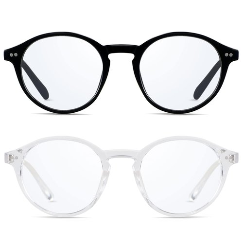 ANDWOOD Blue Light Blocking Glasses Women Men Computer Small Face Frame Bluelight Blocker Teens Round Frame 2 Pack Black Clear