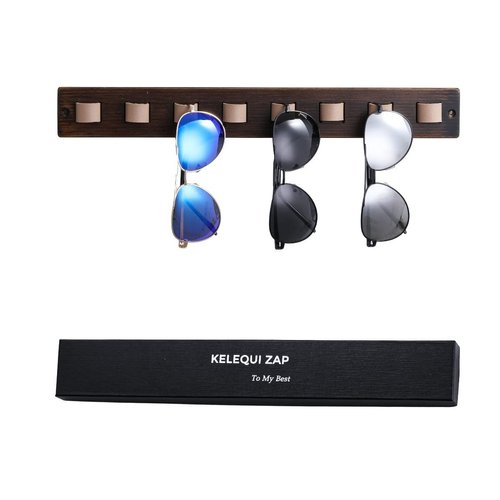 KELEQUI ZAP Sunglass Organizer Wall Mounted Eyewear Rack Wood Eyeglass Display Sunglasses Holder for Multiple Glasses Rustic Home Decor Unique Birthday Gifts for Husband Dad