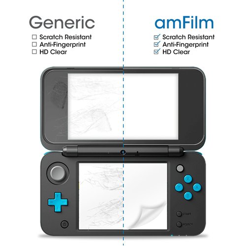 amFilm Nintendo 2DS XL Screen Protector Pack, [2 GLASS Top, 4 PET Bottom] Screen Protectors for New Nintendo 2DS XL 2017 (6 Protectors in Package)