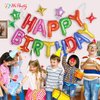 Birthday Balloons Banner, 3D Mylar Foil Happy Birthday Balloons, 24pcs Birthday Party Decorations with 6pcs Star Balloons for Kids Girls Boys Women Adults Birthday Party Supplies, Rainbow