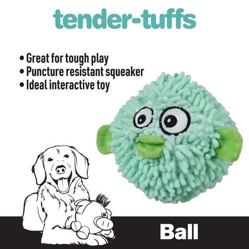 SmartPetLove Snuggle Puppy Tender-Tuffs Ball - Round Pufferfish Tough Dog Toy - Cute and Fun Plush Ball with Squeaker