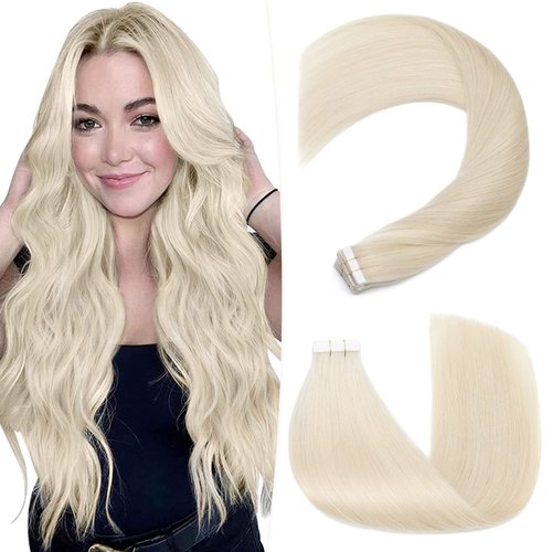 Hairro Tape In Hair Extensions Human Hair Tape Ins Glue In Skin Weft Rooted Tape On Hair Extensions Blonde Hair Extensions For Women 14 inch 40g 20pcs #18P613 Ash Blonde & Bleach Blonde