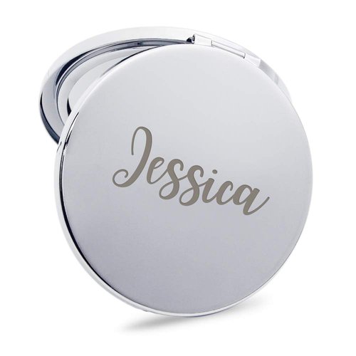 Personalized Handheld Mirror | Laser Engraved Compact Mirror with Handbag | Custom Gift for Woman Girl Bridesmaid Friend Mother Christmas (Name ONLY)