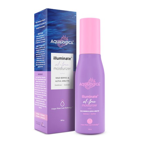 Aqualogica Illuminate+ Oil Free Face Moisturizer | with Wild Berries & Alpha Arbutin | Deeply Moisturizes Skin & Helps Give a Natural Glow | Non-Sticky & Non-Oily | 3.38 Fl Oz/100ml