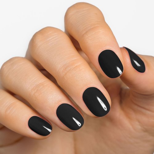 MOYOU LONDON Semi Cured Gel Nail Strips Solid Color 20 Pcs. UV Gel Nail Wraps for Salon-Quality Manicure, Easy to Apply, Trim, & Remove, Jet Black