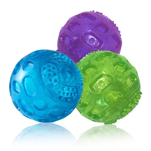PJDH 3'' Squeaky Dog Toy Balls for Lagre Medium Puppy, Indestructible Dog Balls for Playing, Fetching & Retrieving, Durable Aggressive Chewers, 3 PCS Purple+Blue+Green