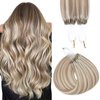 Microlink U Tip Hair Extensions Human Hair 16 Inch Micro Bead Utip Hair Extensions Real Human Hair Ash Blonde mix Bleach Blonde Hair Extension 1g per Strand 50 Strands