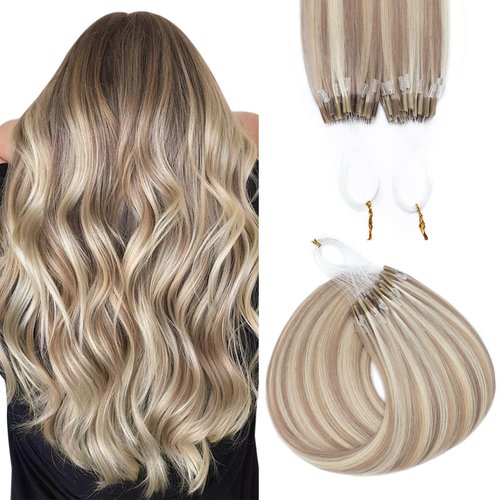 Microlink U Tip Hair Extensions Human Hair 16 Inch Micro Bead Utip Hair Extensions Real Human Hair Ash Blonde mix Bleach Blonde Hair Extension 1g per Strand 50 Strands
