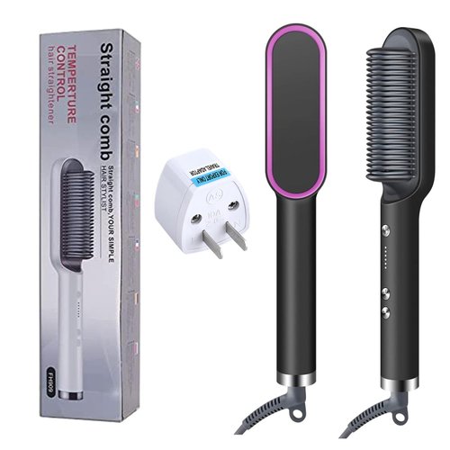 AceJoy Hair Straightener Brush Hot Iron Brush with Built-in Comb, 5 Temp Settings Anti-Scald Design, Fits for All Types of Hair, Professional Salon Tool at Home, Black