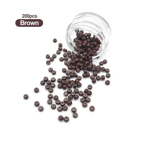 Medsuo 200pcs Silicone Lined Nano Rings Beads Links for Nano Tip Hair Extensions Nano Beads 3.0mm(OD) 1.0mm(ID) 2.0mm(L) 5 Color Optional - Brown