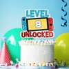 Level 8th Unlocked Cake Topper - Electronic Games Theme Boys Birthday Party Decorations Supplies - 8th Happy Birthday