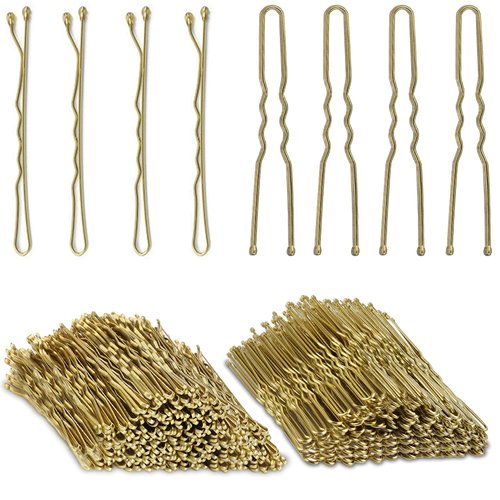 200PCS Blonde Bobby Pins, AITRAI Blonde Hair Pins 100pcs Gold Bobby Pins and 100pcs U-shaped Hair Pins for Bun Hair Pins Set with Box, 2.4 Inch