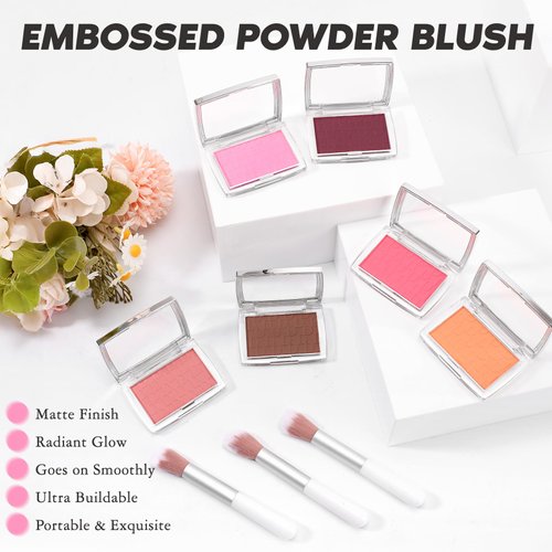 LYBHDAFA Powder Blush for Cheeks with Brush, Matte Pink Blush Palette Korean Blush Powder Face Blusher, Natural Blendable Formula Silky Lightweight Makeup Blush Palette for Cheeks, 001# Pink