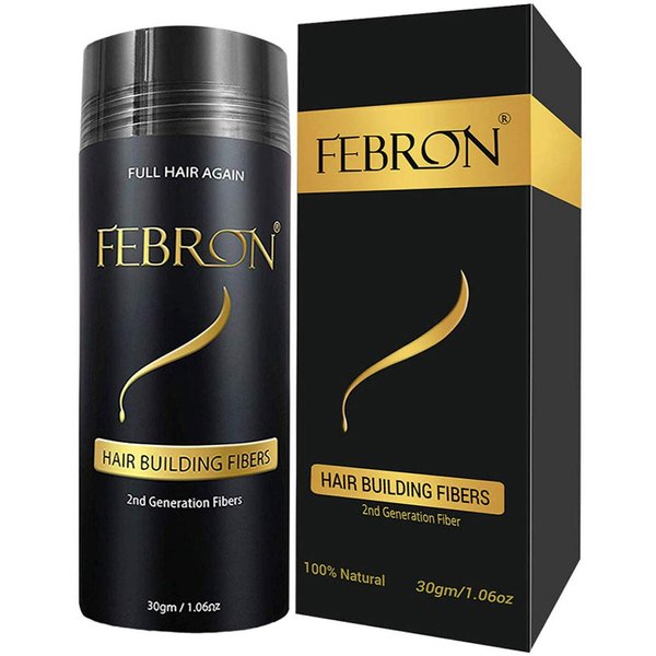 FEBRON Hair Fibers For Thinning Hair BLACK Giant 30G For Women & Men Hair Loss Concealer Hair Powder Volumizing Based 100% Undetectable & Natural - Bald Spots Filler