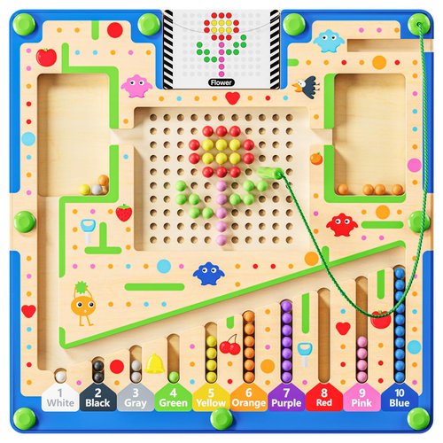 Magnetic Color and Number Maze,Montessori Wooden Color Matching Learning Counting Puzzle Board,Toddler Fine Motor Skills Toys for Boys Girls 3 4 5 Years Old,Preschool Activities Toys,Birthday Gift