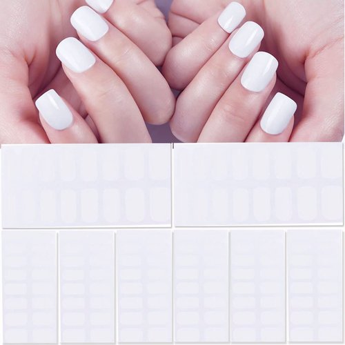 8 Sheets White Color Full Nail Wraps Stickers, Nail Polish Strips DIY Self-Adhesive Nail Art Decals Premium Street White Nails for Women Girls Manicure Decoration.
