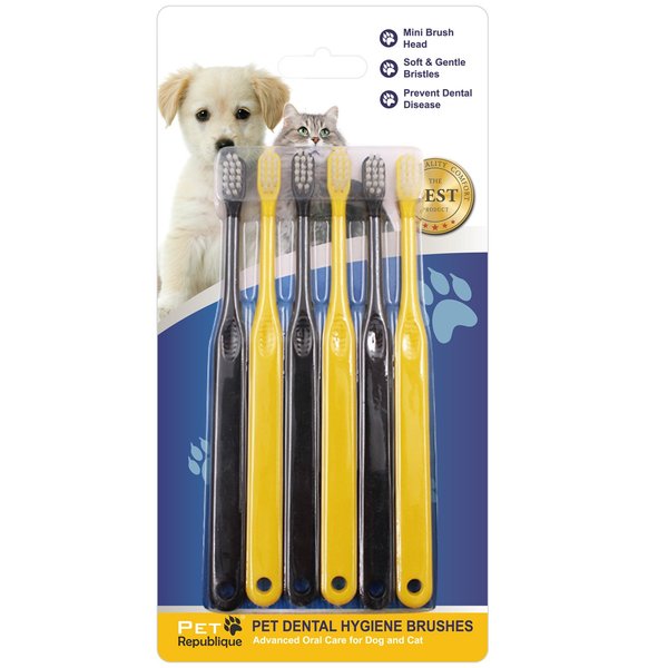 Pet Republique Mini Toothbrush for Cats and Dogs - Cat Toothbrush, Small Dog Toothbrush - Designed for Cat, Kitten, Puppy, and Small Dog Like Chihuahuas, Yorkshire, and Poodle (3 or 6 Count)