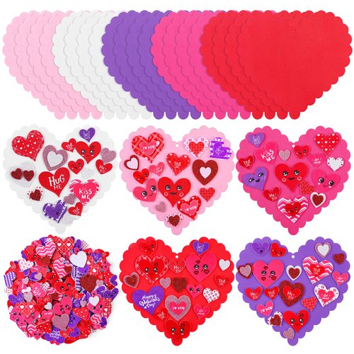 Fovths 460 Pieces Valentine's Day Foam Heart Craft Kits Heart Shaped Colorful Foam Stickers Self-Adhesive Heart Craft Stickers for Valentine's Day Decorations DIY Craft, Assorted Styles