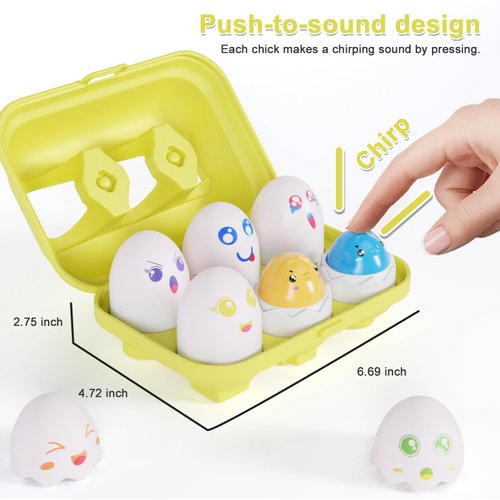MAJABIKE Color Shape Matching Eggs for Toddlers,Hide & Squeak Emoji Eggs,Montessori Education - Easter Eggs Matching and Sorting Learning Toys - Sensory Toysfor 1-4 Year