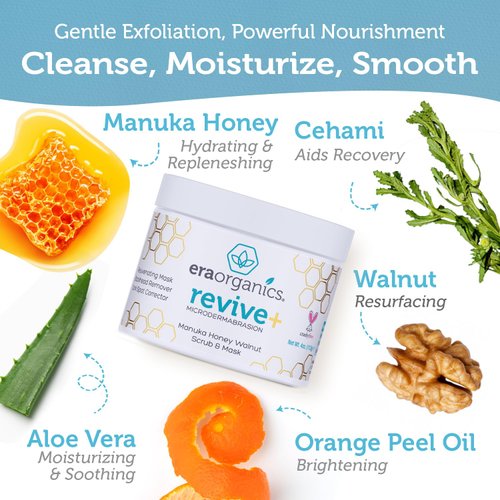 Era Organics Microdermabrasion Facial Scrub & Face Exfoliator - Spa Quality Exfoliating Face Mask with Manuka Honey & Walnut - Moisturizing Facial Exfoliant for Dry Skin, Blackheads & Wrinkles (4 oz)
