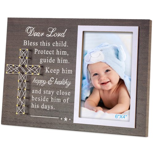 Yakucho Baptism Picture Frame for Boys and Girl - Blessing Card in Frame, Baby Boy Baptism Gift, 4x6 Inch Double Frame for Christening, Nursery Decor Keepsake (Baptism gifts for boys)