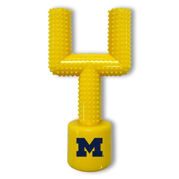 NCAA Michigan Wolverines Mega-Chew Hard Nylon Bacon-Flavored Dog Bone Football Goal-Post Chew Toy. Interactive, Tasty & Fun Dog Chew Toy. Indestructible, Strong, Tough & Durable Pet Chew Toys