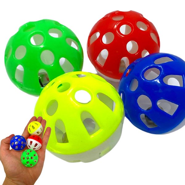 Bonka Bird Toys 35036 Pk4 Jingle Balls Foot Talon Parrot Cage Toys, Parrotlet, Budgie, Quaker, Cockatiel, Parakeet, Cat, Kitten, and Similar