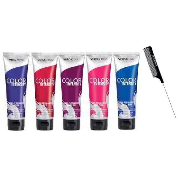 Comb + Co𝐥o𝐫 Int𝐞n𝐬it𝐲 by J, SEMI-PERMANENT Creme Hair Color, Deep, Bold, Vibrant Colours (w/SIeekshop Rat Tail Pin Comb) Cream Haircolor Dye (HOT PINK)