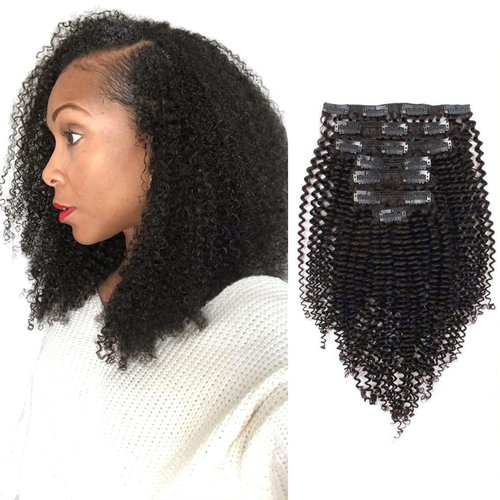 ABH AMAZINGBEAUTY HAIR Kinkys Curly Clip in Hair Extensions 3C and 4A Double Wefts Real Remy Human Hair Curly Clip ins for African Americans 120 Grams, #1B Natural Black 12 Inch