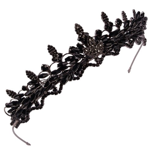 LIMELIA Women's Tiara for Henna Wedding Party | Glitter Hair Accessories for Bridal Birthday Pageant Prom Halloween Cos-play Costume Christmas Party, Princess Crowns | Crystal Glass Beads-Black