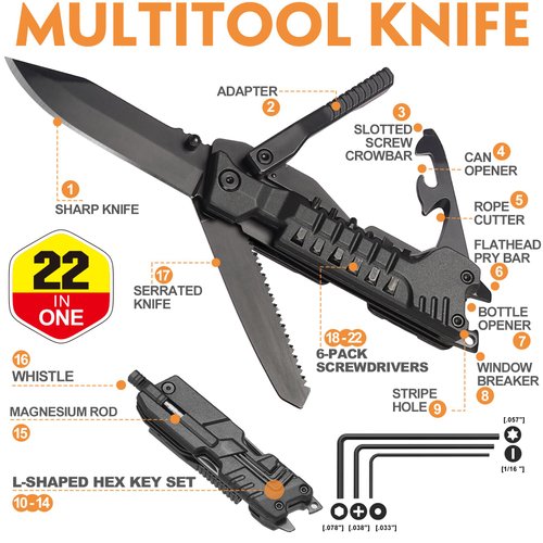 Gifts for Men Dad Husband Him - Stocking Stuffers for Men Adults, 22 in 1 Multitool Knife - Birthday Gifts for Men, Christmas Anniversary Mens Gifts - Practical Gift Idea for Camping, Outdoor