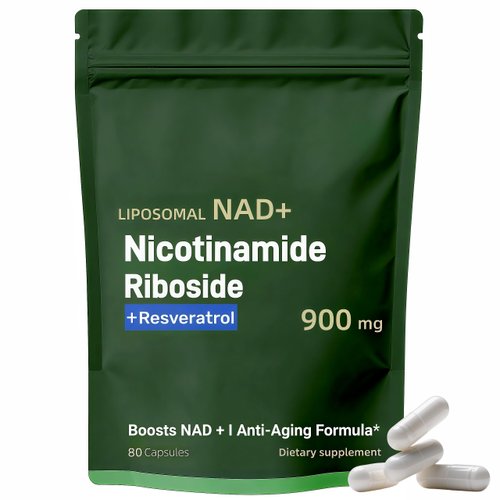 Boqiao NAD+ Supplement - Nicotinamide Riboside & Resveratrol 900mg – Fast-Absorbing Cellular Renewal Capsules for Energy, Anti-Aging & Brain Health – 80 Capsules