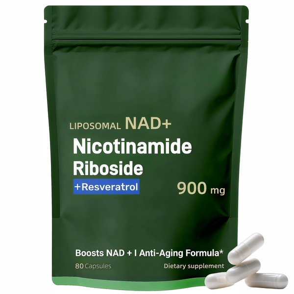 Boqiao NAD+ Supplement - Nicotinamide Riboside & Resveratrol 900mg – Fast-Absorbing Cellular Renewal Capsules for Energy, Anti-Aging & Brain Health – 80 Capsules
