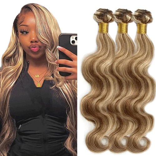 20 20 20 Inch P4/613 Bundles Highlight Body Wave Human Hair Bundles Two Tone Dark Brown Mixed 613 Body Wave Bundles Ombre Body Wave Bundles Remy Hair Extensions